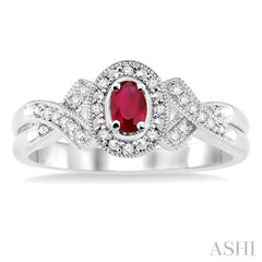 5x3 MM Oval Cut Ruby and 1/50 Ctw Single Cut Diamond Ring in Sterling Silver 5x3 MM Oval Cut Ruby and 1/50 Ctw Single Cut Diamond Ring in Sterling Silver