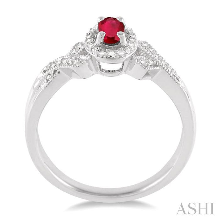 5x3 MM Oval Cut Ruby and 1/50 Ctw Single Cut Diamond Ring in Sterling Silver 5x3 MM Oval Cut Ruby and 1/50 Ctw Single Cut Diamond Ring in Sterling Silver