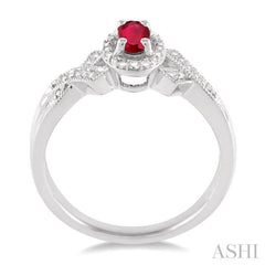 5x3 MM Oval Cut Ruby and 1/50 Ctw Single Cut Diamond Ring in Sterling Silver 5x3 MM Oval Cut Ruby and 1/50 Ctw Single Cut Diamond Ring in Sterling Silver