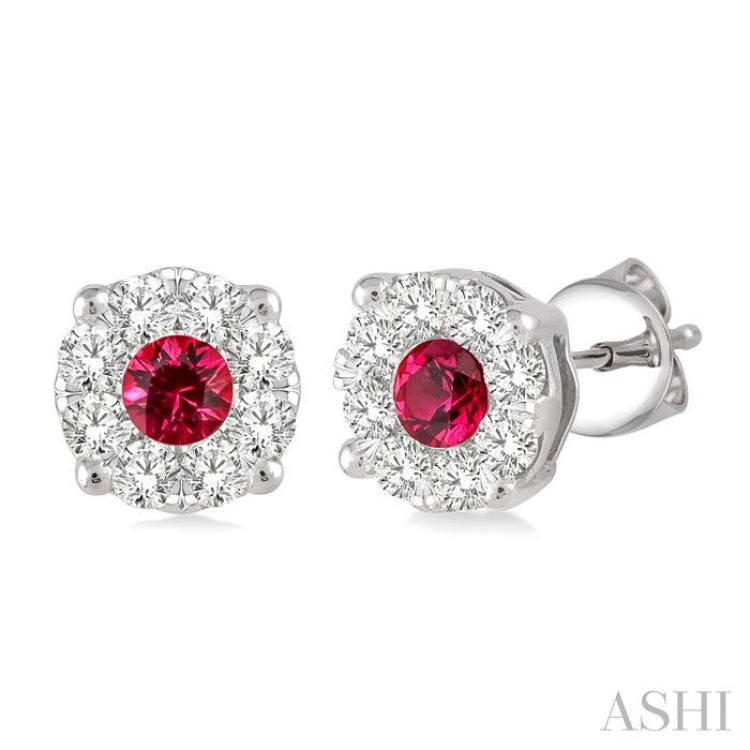 3.3 MM Round Cut Ruby and 1/2 Ctw Lovebright Diamond Precious Earrings in 14K White Gold 3.3 MM Round Cut Ruby and 1/2 Ctw Lovebright Diamond Precious Earrings in 14K White Gold