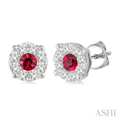 3.3 MM Round Cut Ruby and 1/2 Ctw Lovebright Diamond Precious Earrings in 14K White Gold 3.3 MM Round Cut Ruby and 1/2 Ctw Lovebright Diamond Precious Earrings in 14K White Gold