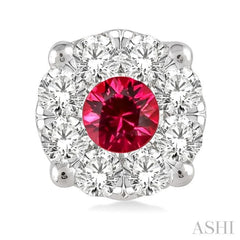 3.3 MM Round Cut Ruby and 1/2 Ctw Lovebright Diamond Precious Earrings in 14K White Gold 3.3 MM Round Cut Ruby and 1/2 Ctw Lovebright Diamond Precious Earrings in 14K White Gold