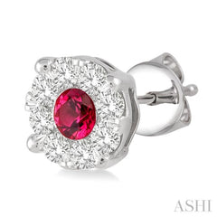 3.3 MM Round Cut Ruby and 1/2 Ctw Lovebright Diamond Precious Earrings in 14K White Gold 3.3 MM Round Cut Ruby and 1/2 Ctw Lovebright Diamond Precious Earrings in 14K White Gold