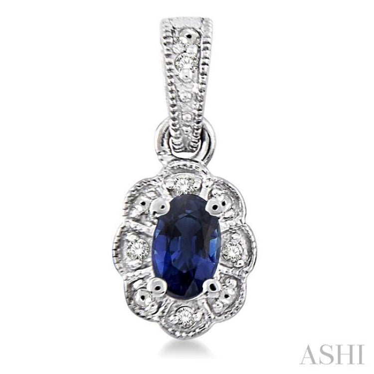5x3 MM Oval Cut Sapphire and 1/20 ctw Single Cut Diamond Earrings in Sterling Silver 5x3 MM Oval Cut Sapphire and 1/20 ctw Single Cut Diamond Earrings in Sterling Silver