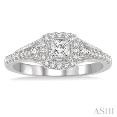 1/2 Ctw Diamond Engagement Ring with 1/5 Ct Princess Cut Center Stone in 14K White Gold 1/2 Ctw Diamond Engagement Ring with 1/5 Ct Princess Cut Center Stone in 14K White Gold