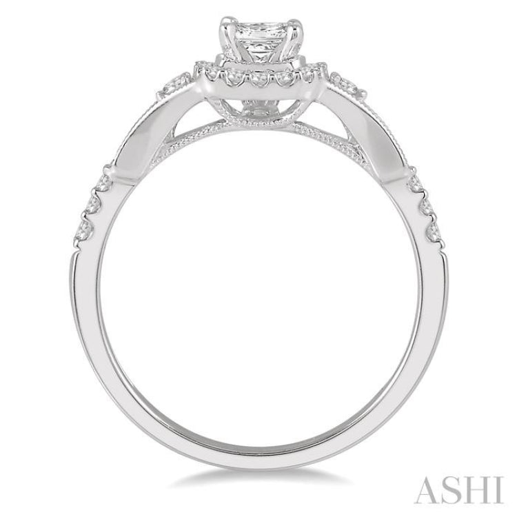1/2 Ctw Diamond Engagement Ring with 1/5 Ct Princess Cut Center Stone in 14K White Gold 1/2 Ctw Diamond Engagement Ring with 1/5 Ct Princess Cut Center Stone in 14K White Gold