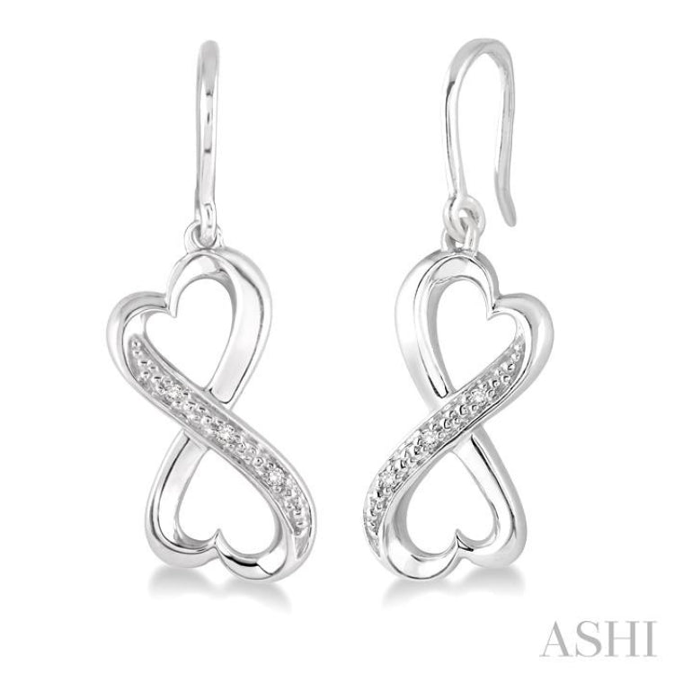 1/50 ctw Heart Shape Round Cut Diamond Infinity Earrings in Sterling Silver 1/50 ctw Heart Shape Round Cut Diamond Infinity Earrings in Sterling Silver