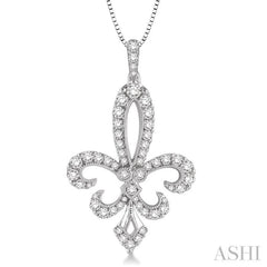 3/4 Ctw Round Cut Diamond Fleur De Lis Pendant in 14K White Gold with Chain 3/4 Ctw Round Cut Diamond Fleur De Lis Pendant in 14K White Gold with Chain
