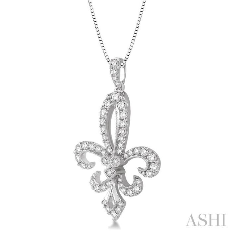 3/4 Ctw Round Cut Diamond Fleur De Lis Pendant in 14K White Gold with Chain 3/4 Ctw Round Cut Diamond Fleur De Lis Pendant in 14K White Gold with Chain