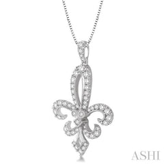 3/4 Ctw Round Cut Diamond Fleur De Lis Pendant in 14K White Gold with Chain 3/4 Ctw Round Cut Diamond Fleur De Lis Pendant in 14K White Gold with Chain