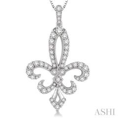 3/4 Ctw Round Cut Diamond Fleur De Lis Pendant in 14K White Gold with Chain 3/4 Ctw Round Cut Diamond Fleur De Lis Pendant in 14K White Gold with Chain