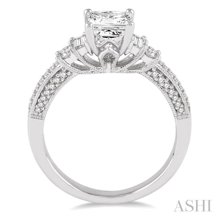 7/8 Ctw Diamond Engagement Ring with 1/2 Ct Princess Cut Center Stone in 14K White Gold 7/8 Ctw Diamond Engagement Ring with 1/2 Ct Princess Cut Center Stone in 14K White Gold