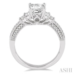 7/8 Ctw Diamond Engagement Ring with 1/2 Ct Princess Cut Center Stone in 14K White Gold 7/8 Ctw Diamond Engagement Ring with 1/2 Ct Princess Cut Center Stone in 14K White Gold