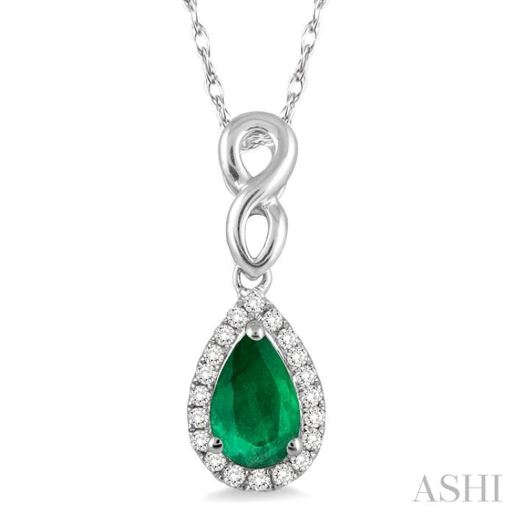 6x4 MM Pear Shape Emerald and 1/10 Ctw Round Cut Diamond Pendant in 10K White Gold with Chain 6x4 MM Pear Shape Emerald and 1/10 Ctw Round Cut Diamond Pendant in 10K White Gold with Chain
