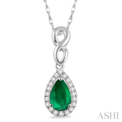 6x4 MM Pear Shape Emerald and 1/10 Ctw Round Cut Diamond Pendant in 10K White Gold with Chain 6x4 MM Pear Shape Emerald and 1/10 Ctw Round Cut Diamond Pendant in 10K White Gold with Chain