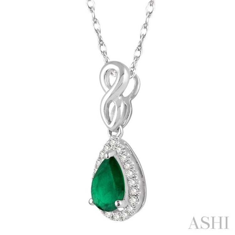 6x4 MM Pear Shape Emerald and 1/10 Ctw Round Cut Diamond Pendant in 10K White Gold with Chain 6x4 MM Pear Shape Emerald and 1/10 Ctw Round Cut Diamond Pendant in 10K White Gold with Chain