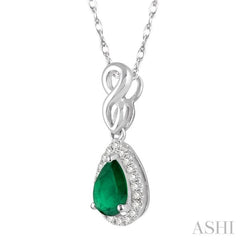 6x4 MM Pear Shape Emerald and 1/10 Ctw Round Cut Diamond Pendant in 10K White Gold with Chain 6x4 MM Pear Shape Emerald and 1/10 Ctw Round Cut Diamond Pendant in 10K White Gold with Chain