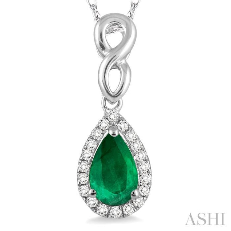 6x4 MM Pear Shape Emerald and 1/10 Ctw Round Cut Diamond Pendant in 10K White Gold with Chain 6x4 MM Pear Shape Emerald and 1/10 Ctw Round Cut Diamond Pendant in 10K White Gold with Chain
