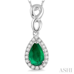 6x4 MM Pear Shape Emerald and 1/10 Ctw Round Cut Diamond Pendant in 10K White Gold with Chain 6x4 MM Pear Shape Emerald and 1/10 Ctw Round Cut Diamond Pendant in 10K White Gold with Chain