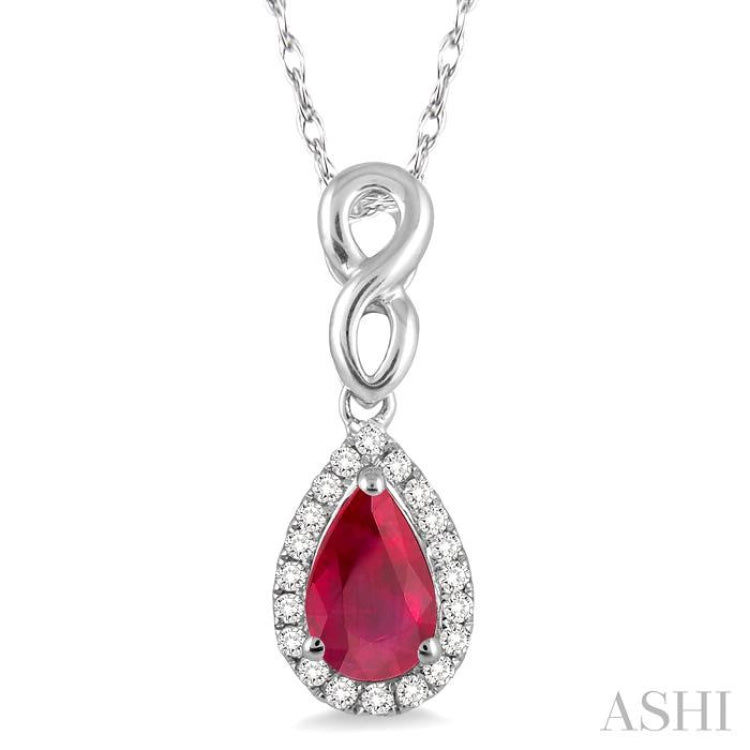 6x4 MM Pear Shape Ruby and 1/10 Ctw Round Cut Diamond Pendant in 10K White Gold with Chain 6x4 MM Pear Shape Ruby and 1/10 Ctw Round Cut Diamond Pendant in 10K White Gold with Chain