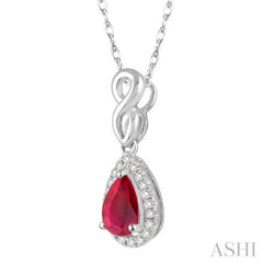 6x4 MM Pear Shape Ruby and 1/10 Ctw Round Cut Diamond Pendant in 10K White Gold with Chain 6x4 MM Pear Shape Ruby and 1/10 Ctw Round Cut Diamond Pendant in 10K White Gold with Chain