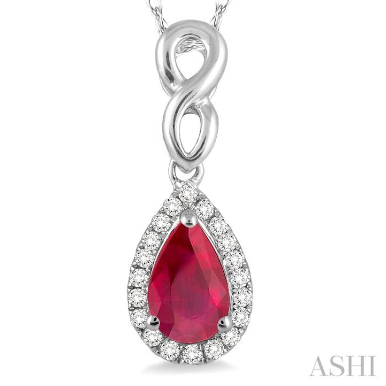 6x4 MM Pear Shape Ruby and 1/10 Ctw Round Cut Diamond Pendant in 10K White Gold with Chain 6x4 MM Pear Shape Ruby and 1/10 Ctw Round Cut Diamond Pendant in 10K White Gold with Chain
