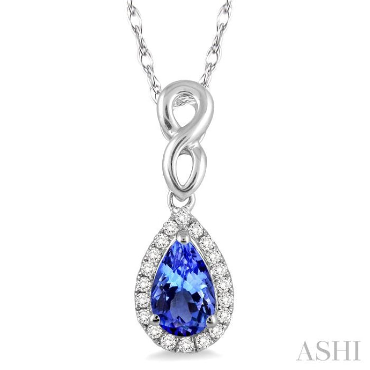 6x4 MM Pear Shape Tanzanite and 1/10 Ctw Round Cut Diamond Pendant in 10K White Gold with Chain 6x4 MM Pear Shape Tanzanite and 1/10 Ctw Round Cut Diamond Pendant in 10K White Gold with Chain