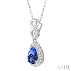 6x4 MM Pear Shape Tanzanite and 1/10 Ctw Round Cut Diamond Pendant in 10K White Gold with Chain 6x4 MM Pear Shape Tanzanite and 1/10 Ctw Round Cut Diamond Pendant in 10K White Gold with Chain