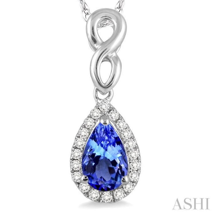 6x4 MM Pear Shape Tanzanite and 1/10 Ctw Round Cut Diamond Pendant in 10K White Gold with Chain 6x4 MM Pear Shape Tanzanite and 1/10 Ctw Round Cut Diamond Pendant in 10K White Gold with Chain
