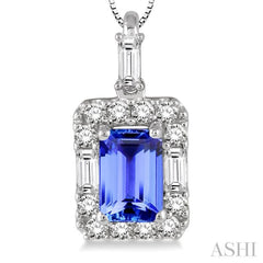 6x4 MM Octagon Cut Tanzanite and 1/3 Ctw Round Cut Diamond Precious Pendant in 14K White Gold with Chain 6x4 MM Octagon Cut Tanzanite and 1/3 Ctw Round Cut Diamond Precious Pendant in 14K White Gold with Chain