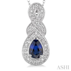 6x4 MM Pear Shape Sapphire and 1/50 Ctw Round Cut Diamond Pendant in Sterling Silver with Chain 6x4 MM Pear Shape Sapphire and 1/50 Ctw Round Cut Diamond Pendant in Sterling Silver with Chain