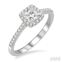1/2 Ctw Diamond Engagement Ring with 1/4 Ct Princess Cut Center Stone in 14K White Gold 1/2 Ctw Diamond Engagement Ring with 1/4 Ct Princess Cut Center Stone in 14K White Gold