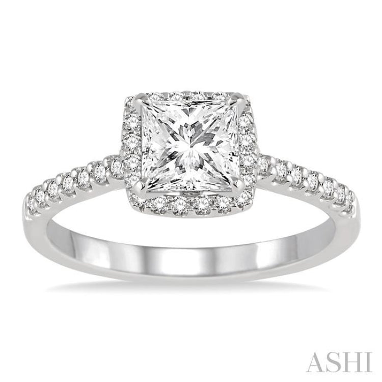 1/2 Ctw Diamond Engagement Ring with 1/4 Ct Princess Cut Center Stone in 14K White Gold 1/2 Ctw Diamond Engagement Ring with 1/4 Ct Princess Cut Center Stone in 14K White Gold