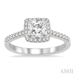 1/2 Ctw Diamond Engagement Ring with 1/4 Ct Princess Cut Center Stone in 14K White Gold 1/2 Ctw Diamond Engagement Ring with 1/4 Ct Princess Cut Center Stone in 14K White Gold