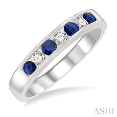 2.5 MM Round Cut Sapphire and 1/5 Ctw Channel Set Round Cut Diamond Band in 14K White Gold 2.5 MM Round Cut Sapphire and 1/5 Ctw Channel Set Round Cut Diamond Band in 14K White Gold
