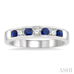 2.5 MM Round Cut Sapphire and 1/5 Ctw Channel Set Round Cut Diamond Band in 14K White Gold 2.5 MM Round Cut Sapphire and 1/5 Ctw Channel Set Round Cut Diamond Band in 14K White Gold