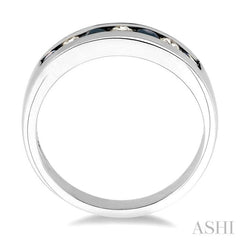 2.5 MM Round Cut Sapphire and 1/5 Ctw Channel Set Round Cut Diamond Band in 14K White Gold 2.5 MM Round Cut Sapphire and 1/5 Ctw Channel Set Round Cut Diamond Band in 14K White Gold