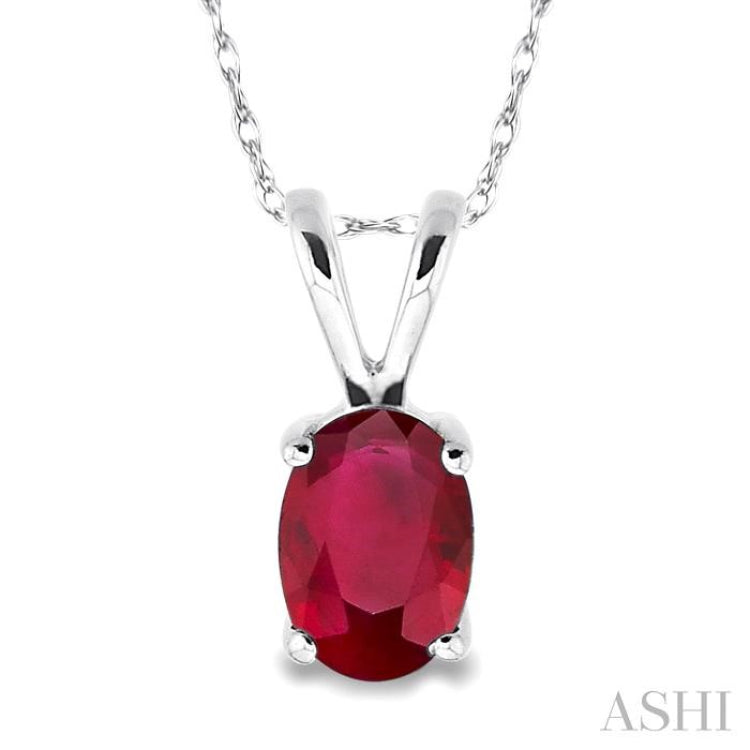 6x4 MM Oval Cut Ruby Pendant in 14K White Gold with Chain 6x4 MM Oval Cut Ruby Pendant in 14K White Gold with Chain