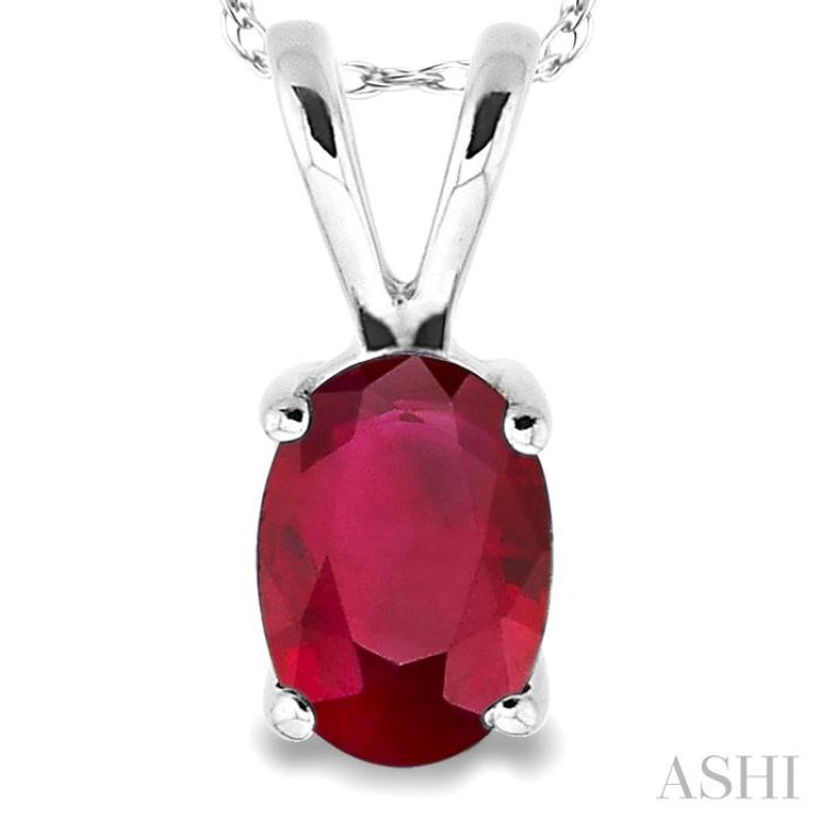6x4 MM Oval Cut Ruby Pendant in 14K White Gold with Chain 6x4 MM Oval Cut Ruby Pendant in 14K White Gold with Chain