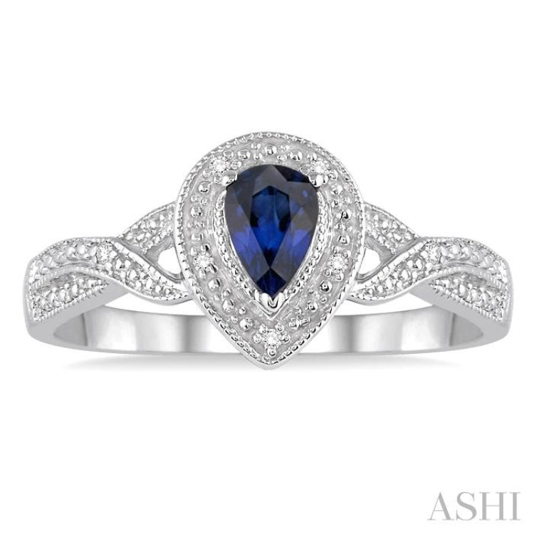 6x4 MM Pear Shape Sapphire and 1/50 ctw Round Cut Diamond Ring in Sterling Silver 6x4 MM Pear Shape Sapphire and 1/50 ctw Round Cut Diamond Ring in Sterling Silver