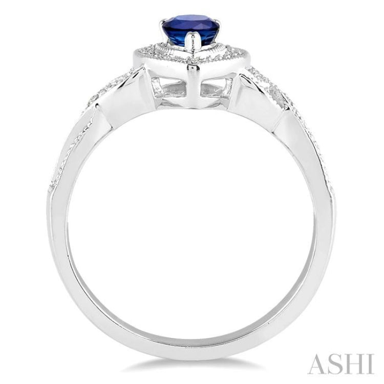 6x4 MM Pear Shape Sapphire and 1/50 ctw Round Cut Diamond Ring in Sterling Silver 6x4 MM Pear Shape Sapphire and 1/50 ctw Round Cut Diamond Ring in Sterling Silver