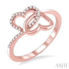1/10 Ctw Round Cut Diamond Twins Heart Shape Ring in 10K Rose Gold 1/10 Ctw Round Cut Diamond Twins Heart Shape Ring in 10K Rose Gold