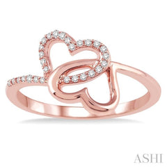 1/10 Ctw Round Cut Diamond Twins Heart Shape Ring in 10K Rose Gold 1/10 Ctw Round Cut Diamond Twins Heart Shape Ring in 10K Rose Gold