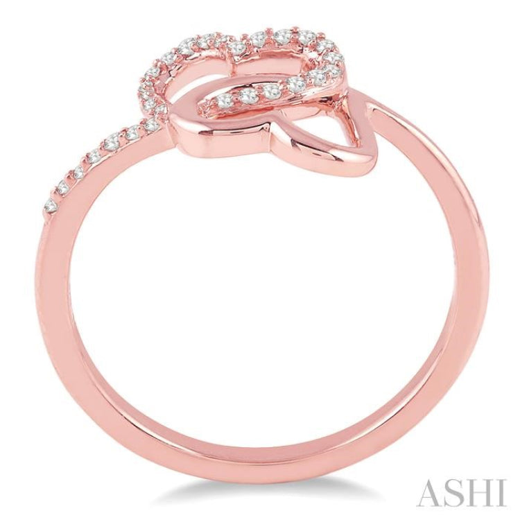 1/10 Ctw Round Cut Diamond Twins Heart Shape Ring in 10K Rose Gold 1/10 Ctw Round Cut Diamond Twins Heart Shape Ring in 10K Rose Gold