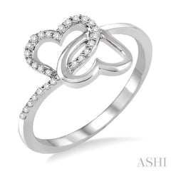 1/10 Ctw Round Cut Diamond Twins Heart Shape Ring in 10K White Gold 1/10 Ctw Round Cut Diamond Twins Heart Shape Ring in 10K White Gold