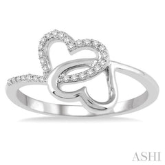 1/10 Ctw Round Cut Diamond Twins Heart Shape Ring in 10K White Gold 1/10 Ctw Round Cut Diamond Twins Heart Shape Ring in 10K White Gold