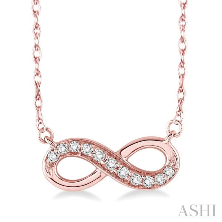 1/6 Ctw Round Cut Diamond Infinity Petite Pendant in 14K Rose Gold with Chain 1/6 Ctw Round Cut Diamond Infinity Petite Pendant in 14K Rose Gold with Chain