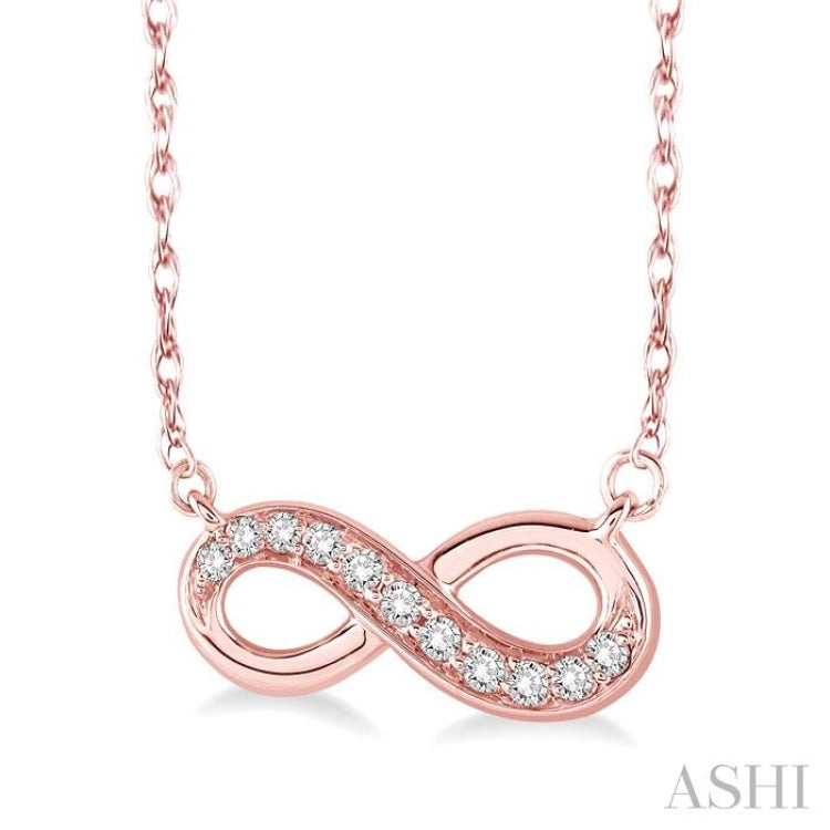 1/6 Ctw Round Cut Diamond Infinity Petite Pendant in 14K Rose Gold with Chain 1/6 Ctw Round Cut Diamond Infinity Petite Pendant in 14K Rose Gold with Chain
