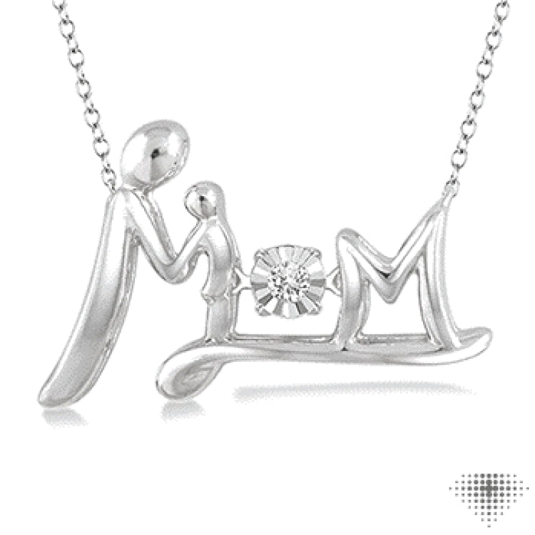 1/50 Ctw Round Cut Diamond Emotion Mom Pendant in Sterling Silver with Chain 1/50 Ctw Round Cut Diamond Emotion Mom Pendant in Sterling Silver with Chain