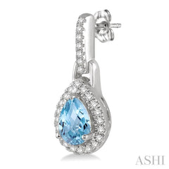 6x4 MM Pear Shape Aquamarine and 1/5 ctw Round Cut Diamond Earrings in 10K White Gold 6x4 MM Pear Shape Aquamarine and 1/5 ctw Round Cut Diamond Earrings in 10K White Gold